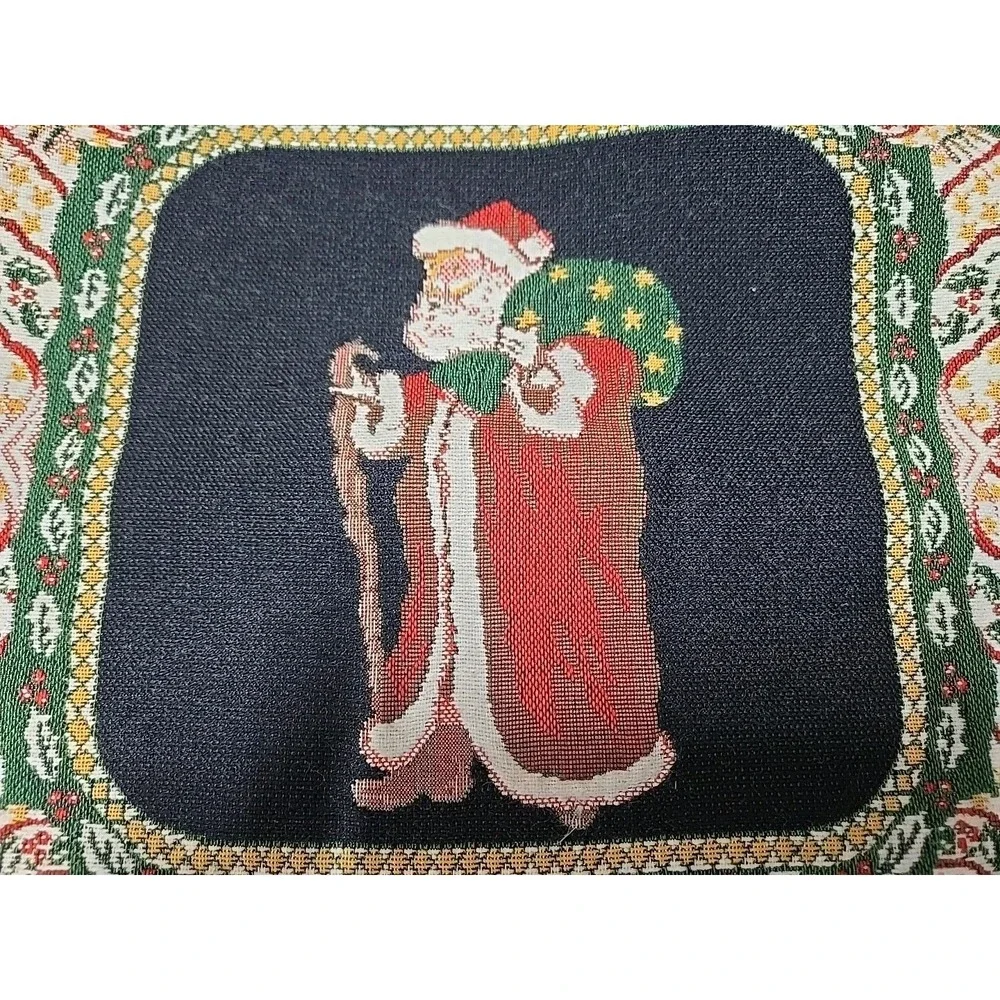 Vintage Christmas‎ Tapestry Santa Clause Fringe Decorative Throw Pillow